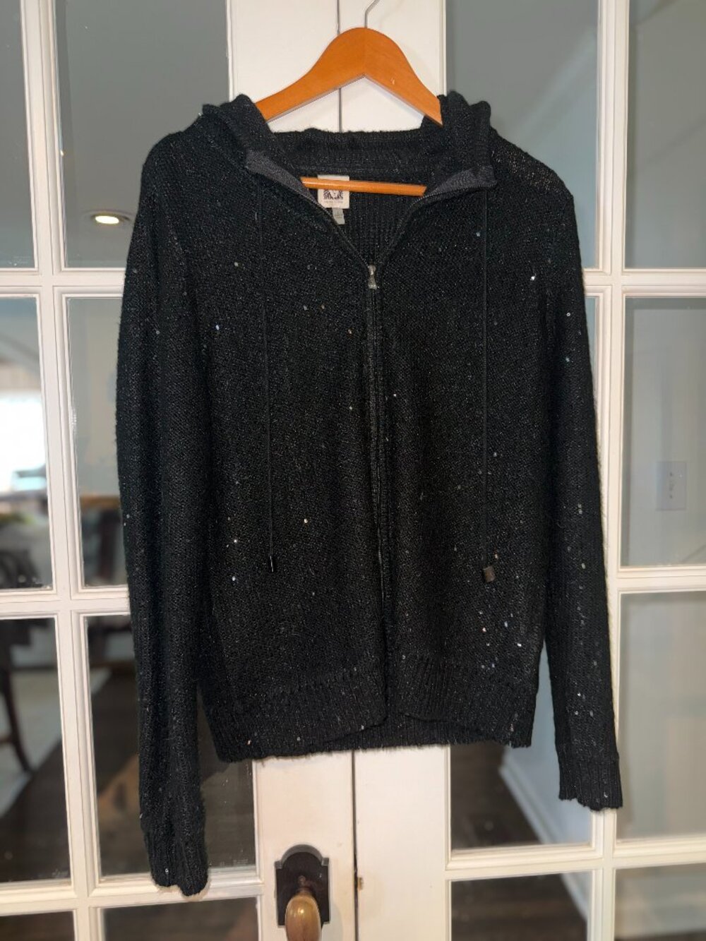 Anne Klein Black sparkle black hooded cardigan